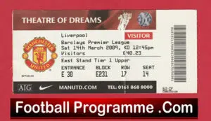 Manchester United v Liverpool 2009 – Match Ticket Visitors