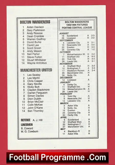 Bolton Wanderers v Manchester United 1993 - Reserves Match Gary Neville - Image 3