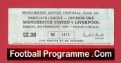 Manchester United v Liverpool 1991 – Match Ticket