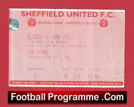 Sheffield United v Manchester United 1995 - FA Cup Match Ticket - Image 2