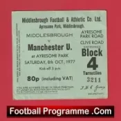 Middlesbrough v Manchester United 1977 – Football Ticket 1970s
