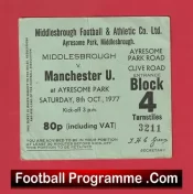 Middlesbrough v Manchester United 1977 – Football Ticket 1970s