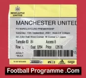 Newcastle United v Manchester United 2001 – Match Ticket