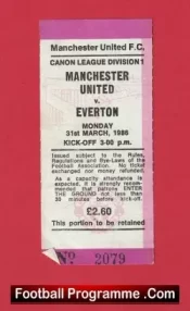Manchester United v Everton 1986 – Match Ticket Stub