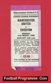 Manchester United v Everton 1986 – Match Ticket Stub