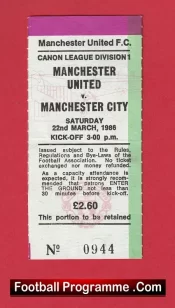 Manchester United v Manchester City 1986 – Football Match Ticket