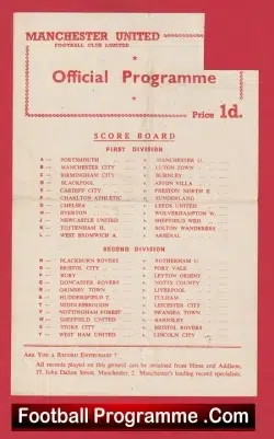  Manchester United v Derby County 1957 - Reserves Match Geoff Bent Football Programme .COM Football Programmes Memorabilia