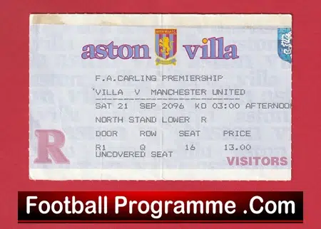 Aston Villa v Manchester United 1996 - Match Ticket Printers Error - Image 2
