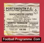 Portsmouth v Manchester United 1994 – Ticket League Cup Replay