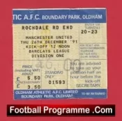 Oldham Athletic v Manchester United 1991 – Football Ticket