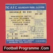 Oldham Athletic v Manchester United 1991 – Football Ticket