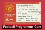 Manchester United v Blackburn Rovers 2003 – Match Ticket