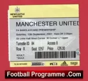 Newcastle United v Manchester United 2001 – Football Ticket
