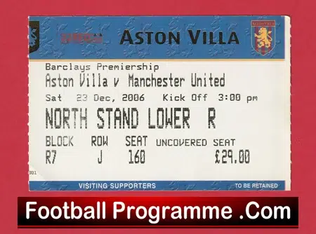 Aston Villa v Manchester United 2006 - Football Ticket - Image 2