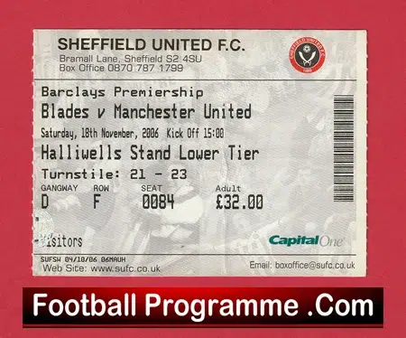 Sheffield United v Manchester United 2006 - Football Ticket - Image 2
