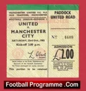 Manchester United v Manchester City 1982 – Football Match Ticket