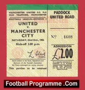 Manchester United v Manchester City 1982 – Football Match Ticket