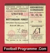 Manchester United v Nottingham Forest 1978 – Football Ticket