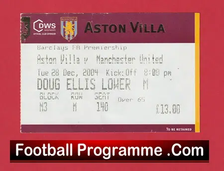 Aston Villa v Manchester United 2004 - Football Ticket - Image 2
