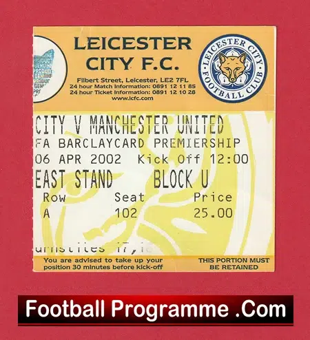 Leicester City v Manchester United 2002 - Football Ticket - Image 2