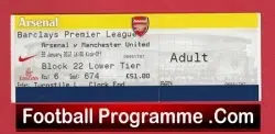 Arsenal v Manchester United 2012 - Match Ticket - football memorabilia