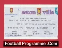 Aston Villa v Manchester United 1996 – Football Ticket