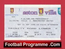 Aston Villa v Manchester United 1996 - Football Ticket - football memorabilia