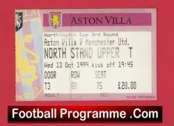 Aston Villa v Manchester United 1999 - Match Ticket - football memorabilia