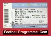 Aston Villa v Manchester United 2011 – Match Ticket