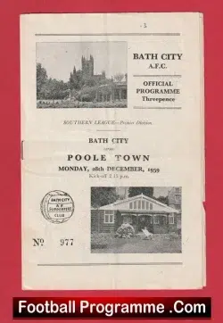 Bath City v Poole Town 1959 - Southern League - football programme