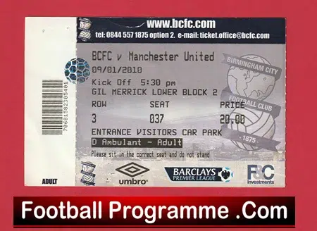 Birmingham City v Manchester United 2010 - Football Ticket - Image 2