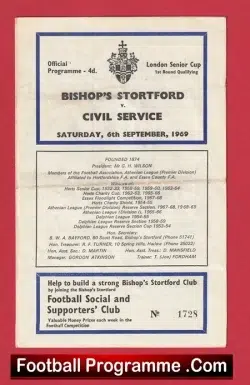 Bishops Stortford v Civil Service 1969 - London Senior League - football programme