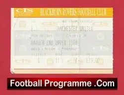 Blackburn Rovers v Manchester United 1998 - Football Ticket - football memorabilia