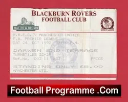 Blackburn Rovers v Manchester United 1992 – Match Ticket