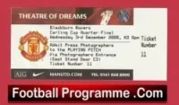 Blackburn Rovers v Manchester United 2008 – QF Match Ticket