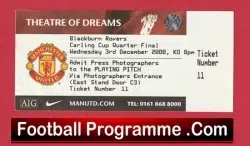 Blackburn Rovers v Manchester United 2008 - QF Match Ticket - football memorabilia