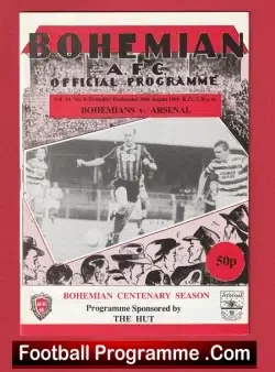 Bohemian v Arsenal 1989 - Ireland Irish - football programme