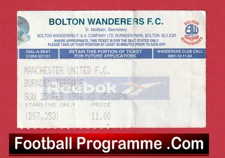 Bolton Wanderers v Manchester United 1996 - Match Ticket - Image 2