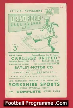 Bradford Park Avenue v Carlisle United 1958 - football programme