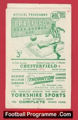 Bradford Park Avenue v Chesterfield 1956 - 1950s - football programme