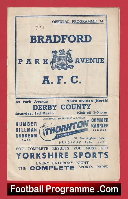 Bradford Park Avenue v Derby County 1956 - Image 2
