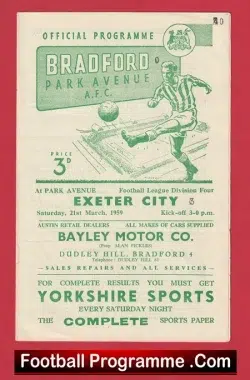 Bradford Park Avenue v Exeter City 1959 - football programme