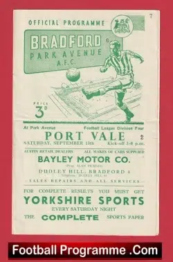 Bradford Park Avenue v Port Vale 1958 - football programme