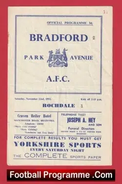 Bradford Park Avenue v Rochdale 1952 - 1950s - football programme