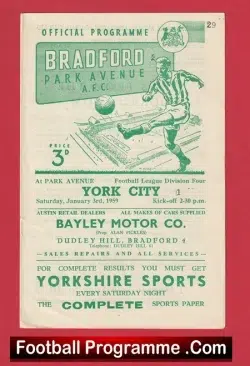 Bradford Park Avenue v York City 1959 - football programme