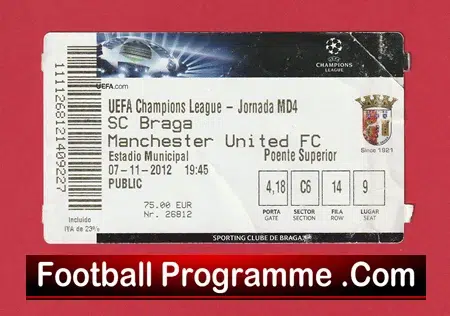 Braga v Manchester United 2012 - Match Ticket Portugal - Image 2