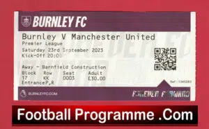 Burnley v Manchester United 2023 – Match Ticket