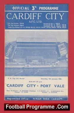 Cardiff City v Port Vale 1960 - football programme