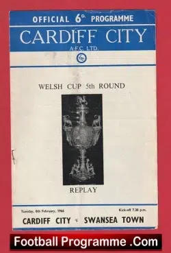 Cardiff City v Swansea Town 1966 - Welsh Cup Replay - football programme