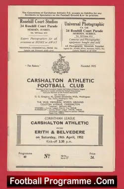 Carshalton Athletic v Erith Belvedere 1952 – 1950s